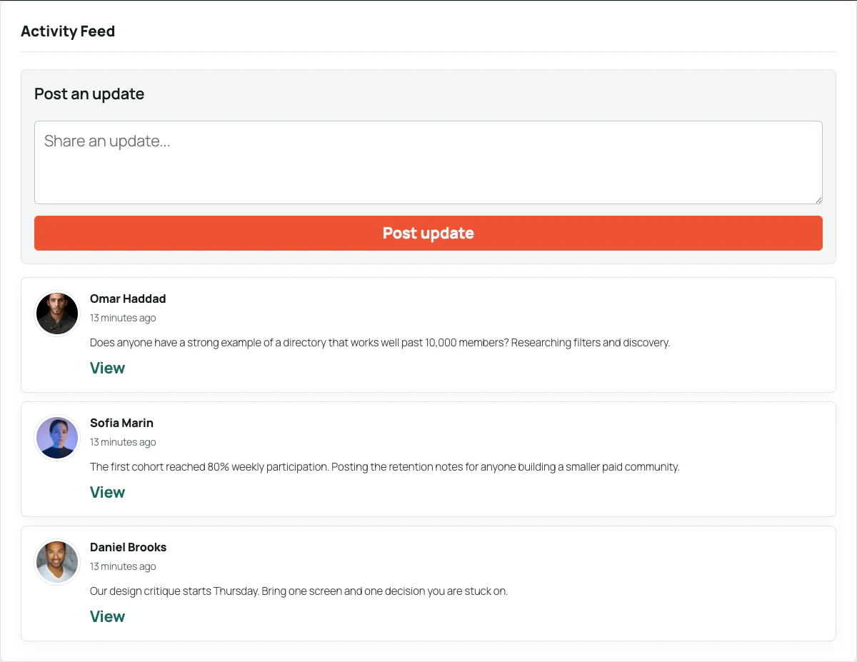 Modern activity composer and feed rendered by BP Builder Addons