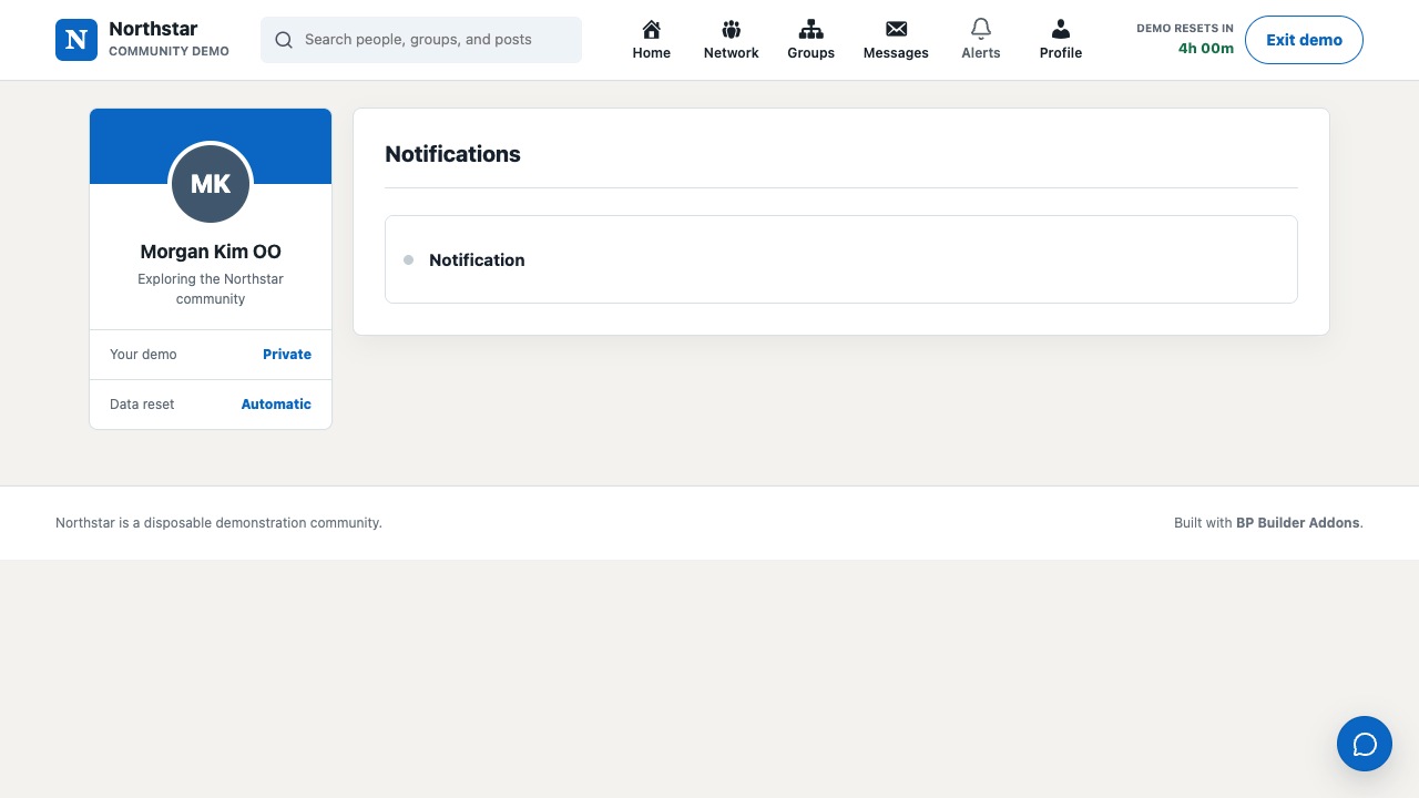Notification list with read state and community alerts