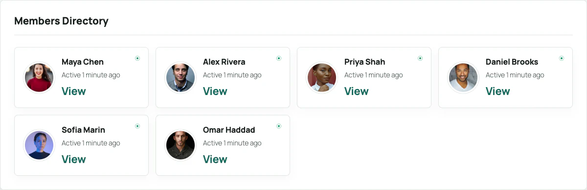 Modern six-member directory rendered by BP Builder Addons