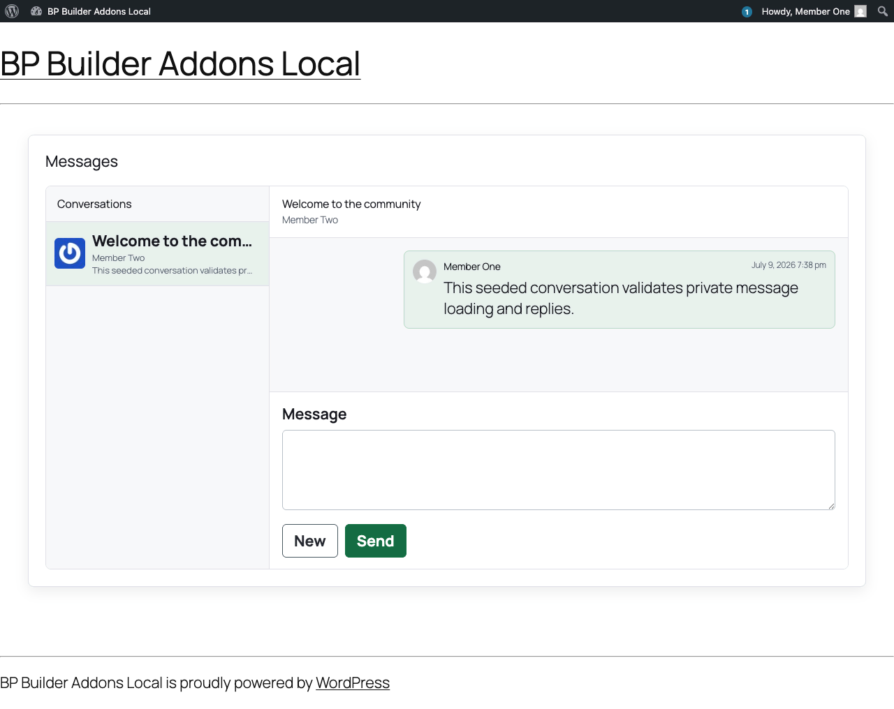 Responsive BuddyPress private message screen designed with BP Builder Addons